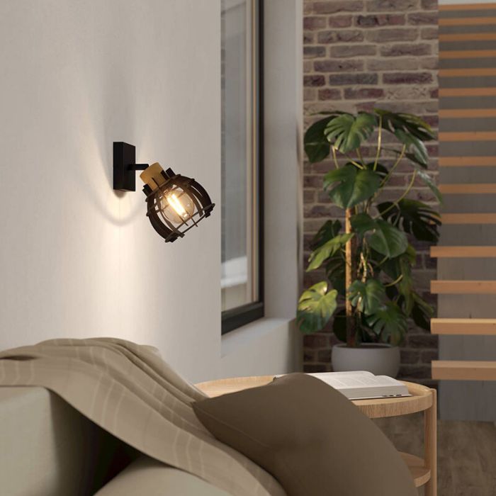 Black retro wall spotlight aluminium, Redouan