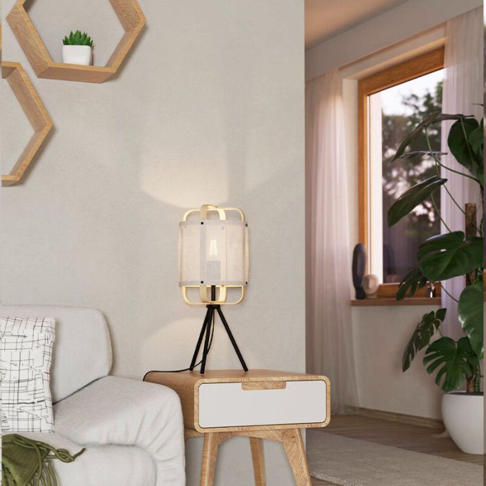 White retro table lamp fabric, Rocco, with switch