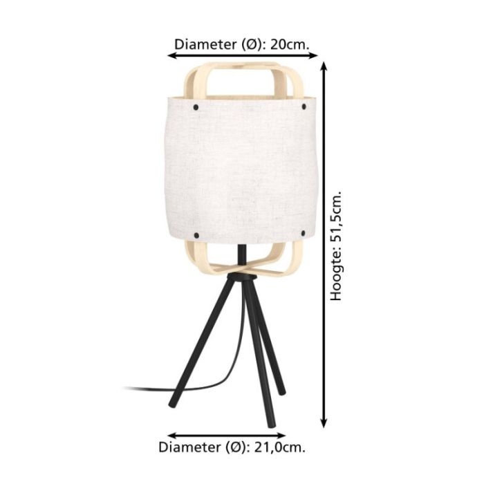 White retro table lamp fabric, Rocco, with switch