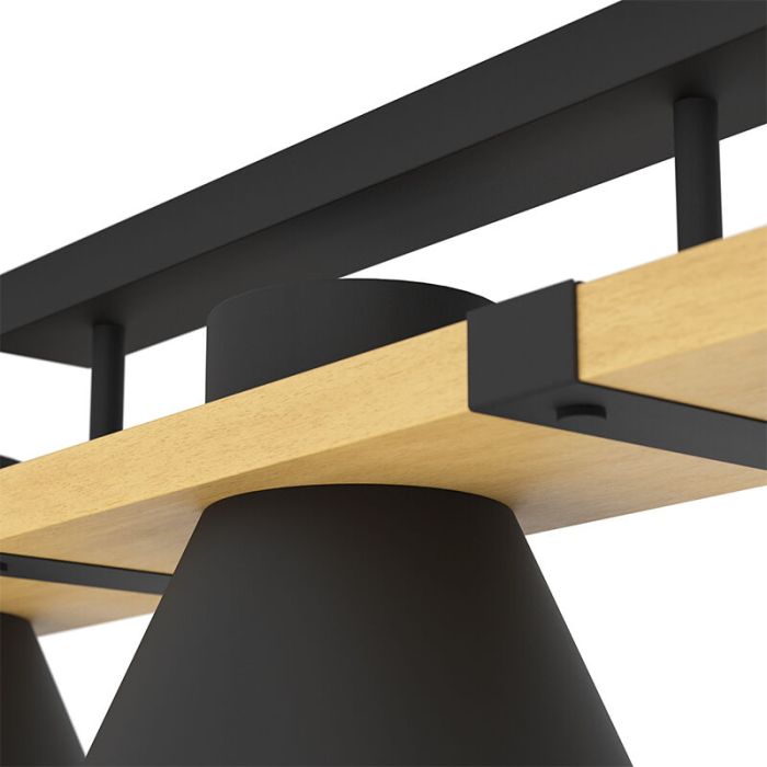 Black retro ceiling light wood, Juanita