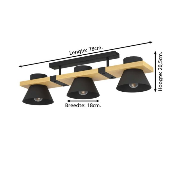 Black retro ceiling light wood, Juanita