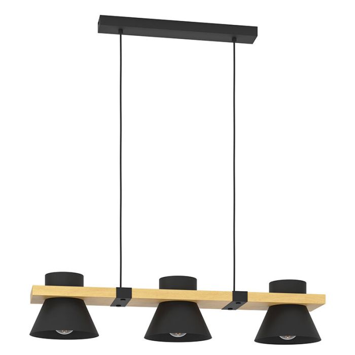 Black retro pendant light wood, Juanita