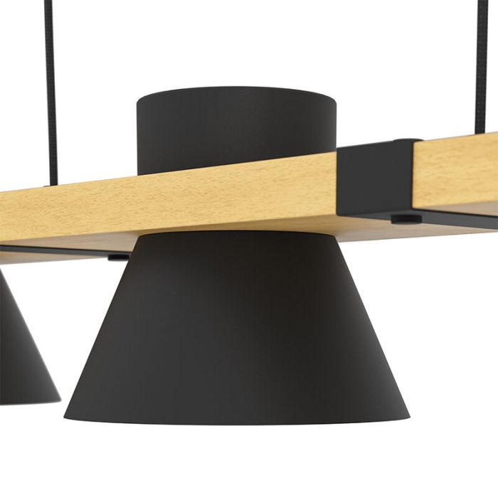 Black retro pendant light wood, Juanita