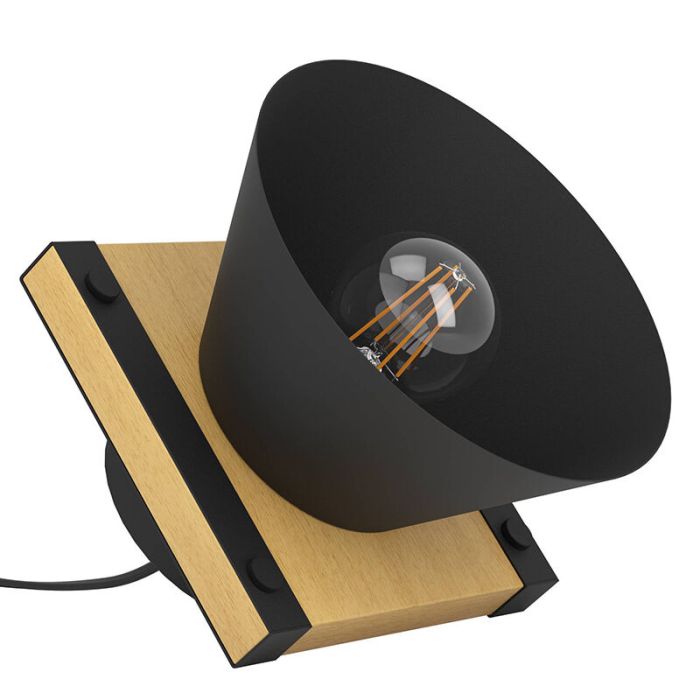 Black retro table lamp wood, Juanita, with switch