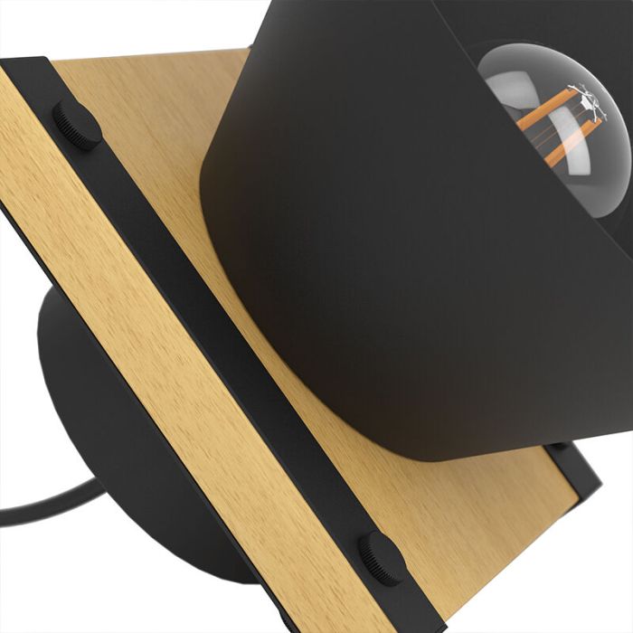 Black retro table lamp wood, Juanita, with switch