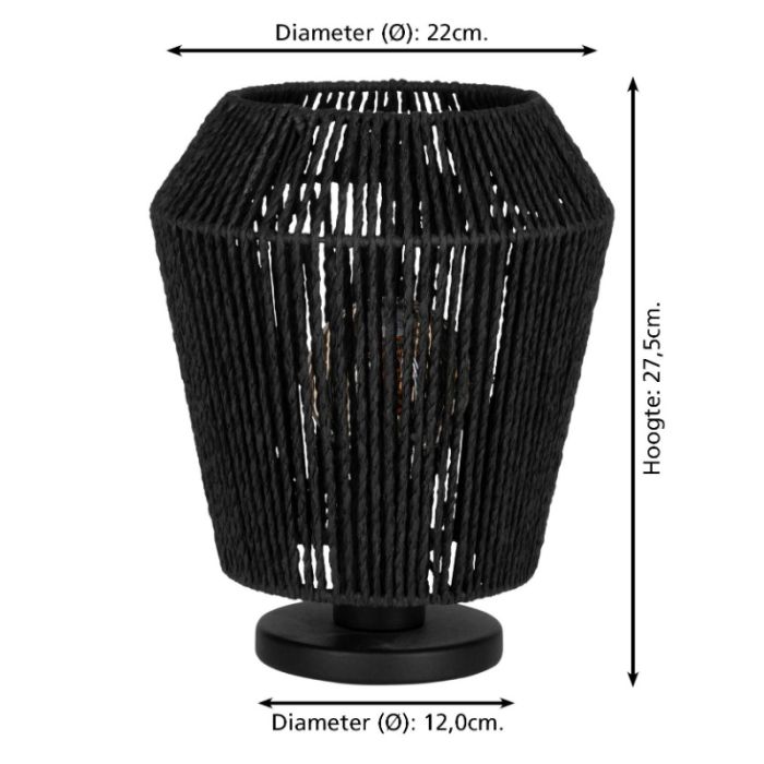 Paper table lamp black, Caine, with switch
