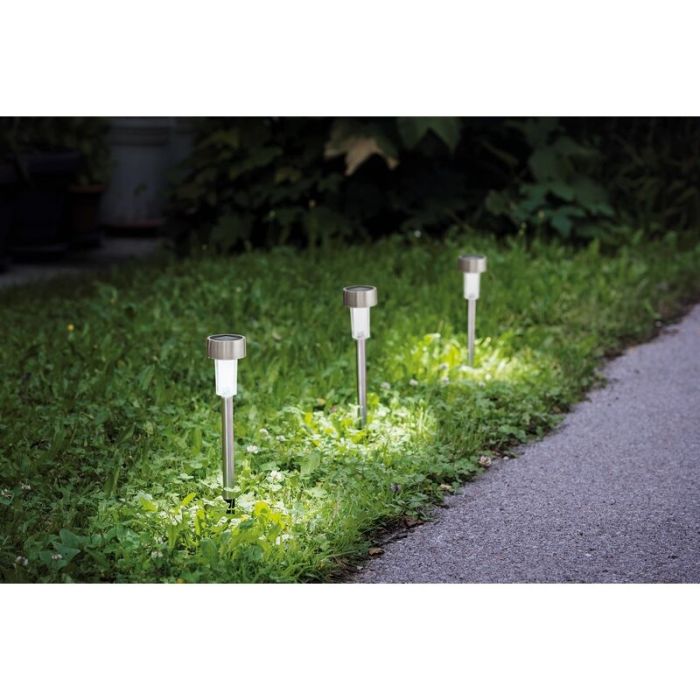 Silver garden spike light stainless steel, Zora, 0,5W, 3000K LED, IP44, with switch