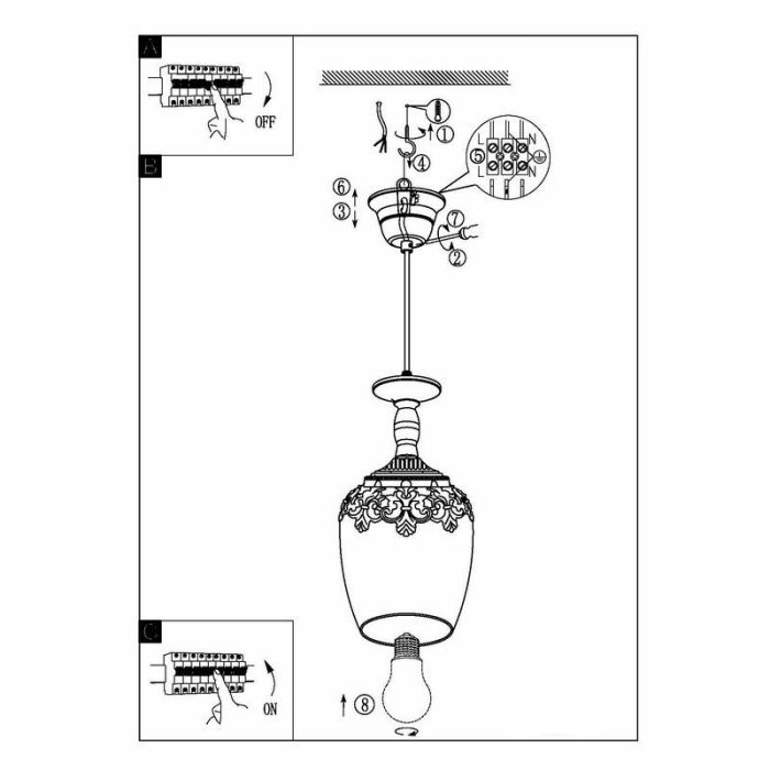 White rustic pendant light glass, Fredda