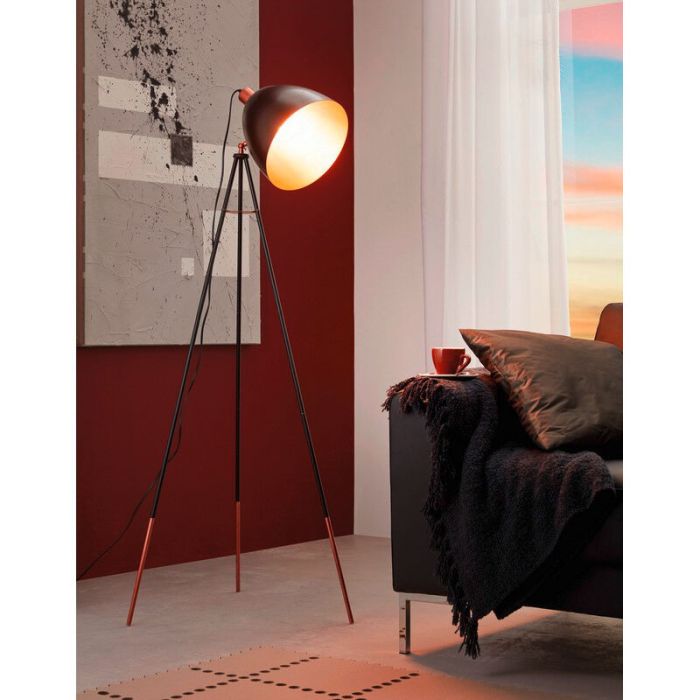 Copper modern tripod floor lamp metal, Maick, with pull switch