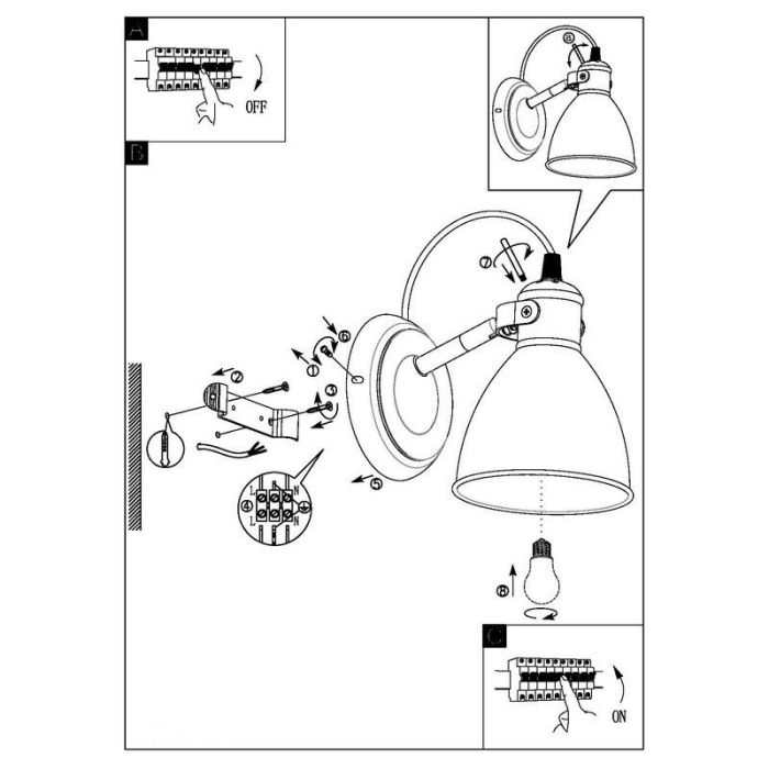Black industrial wall light metal, Lavinio