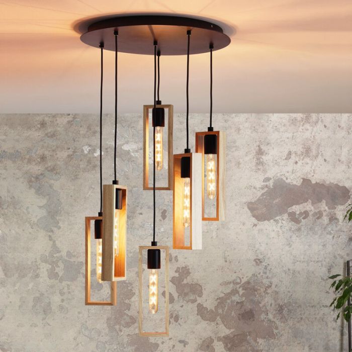 Wood pendant light brown, Elroy