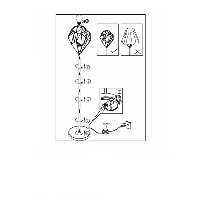 Black modern floor lamp metal, Acri, with switch