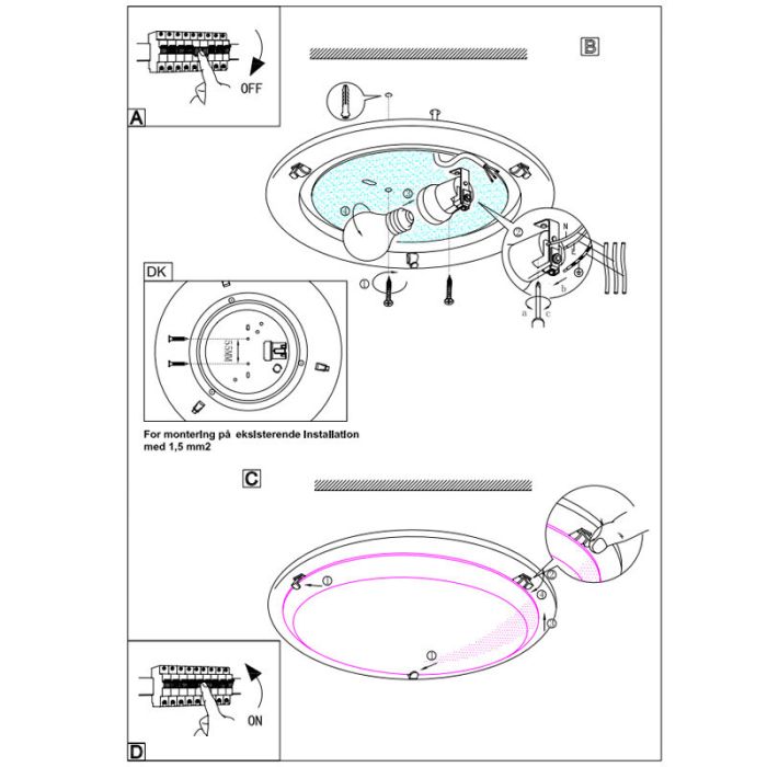 Nickel flush ceiling light glass, Agena