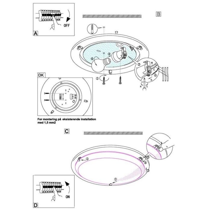 White flush ceiling light glass, Agena