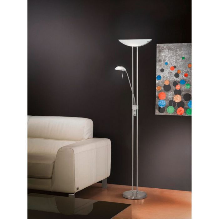 Nickel design reading floor lamp glass, Brava, with switch