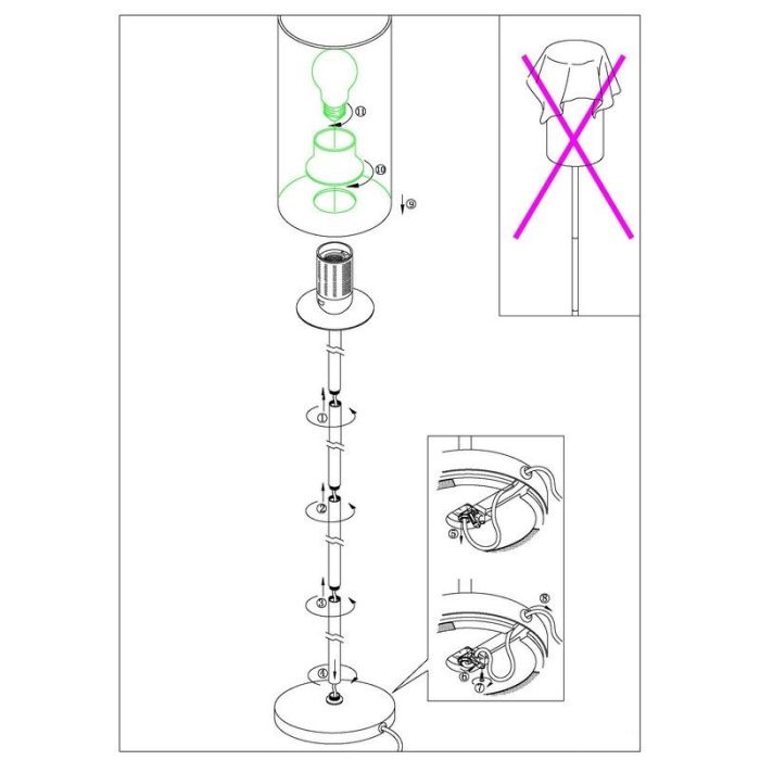 Nickel floor lamp glass, Ciuda, with switch