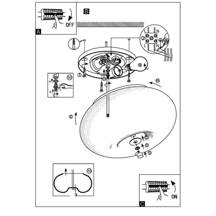 Nickel design flush ceiling light glass, Skyler