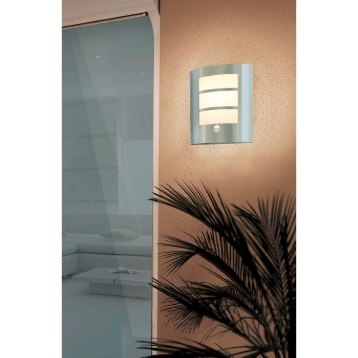 Silver outdoor wall light with motion sensor plastic, Elyana, IP44