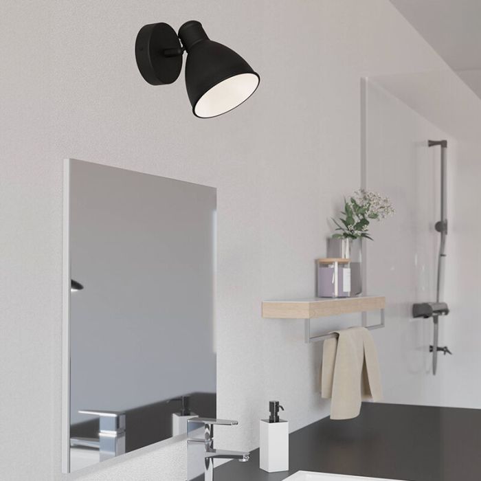 Black bathroom wall light steel, Priscilla, IP44