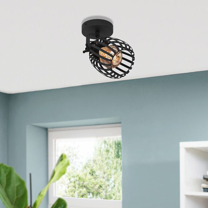 Black industrial wall spotlight steel, Giovanni