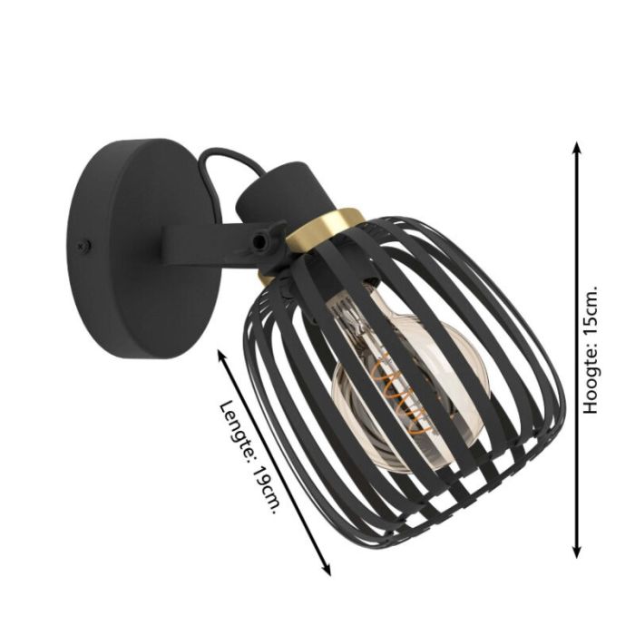Black industrial wall spotlight steel, Giovanni