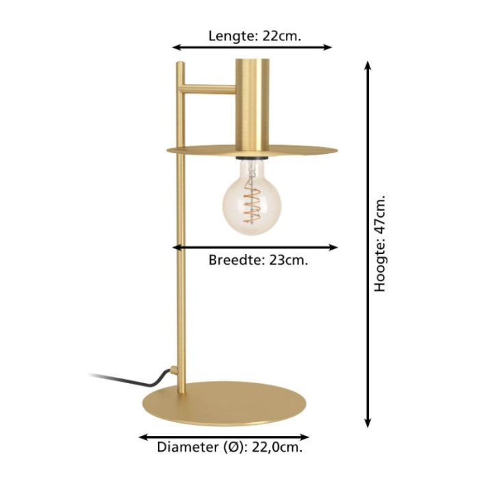 Brass modern table lamp steel, Elana, with switch