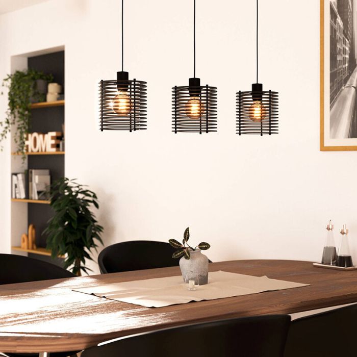 Black industrial pendant light wood, Randy