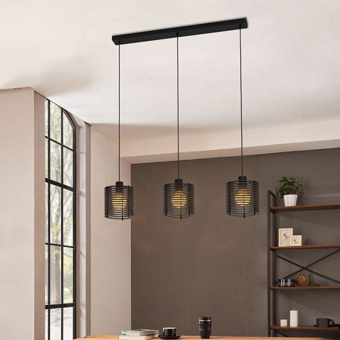 Black industrial pendant light wood, Randy