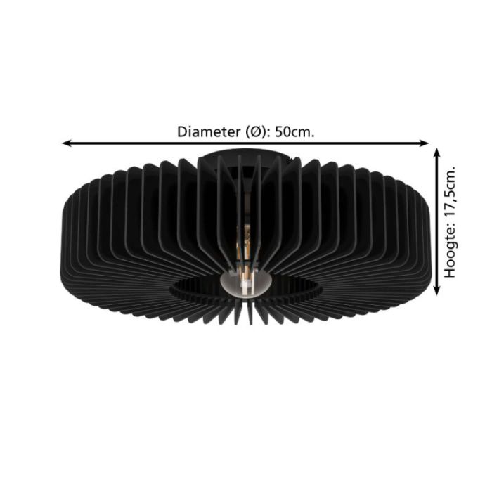 Black modern flush ceiling light wood, Muna