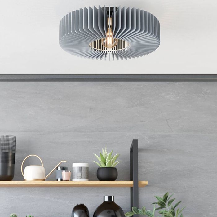 Grey modern flush ceiling light wood, Muna