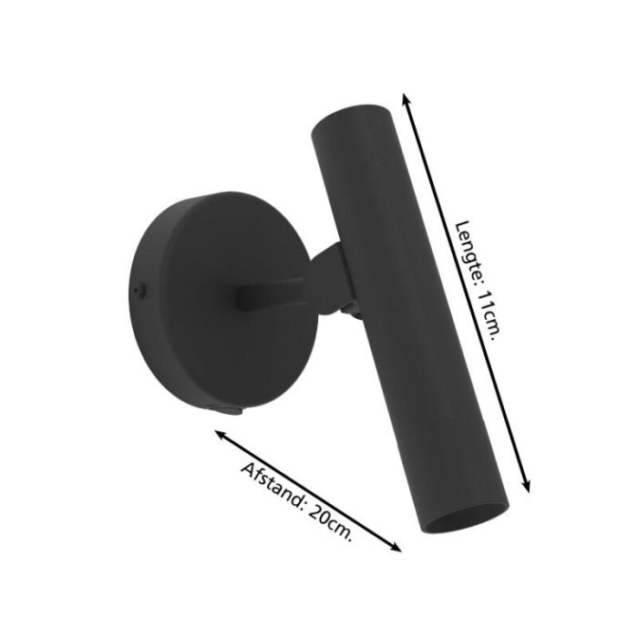 Black modern wall light aluminium, Aleyna, 5W, 3000K LED, with switch