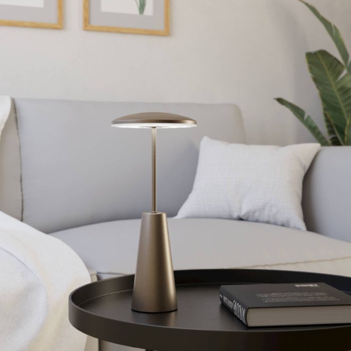 Bronze modern table lamp steel, Ishika, 2,8W, white switch LED, IP54, with touch dimmer