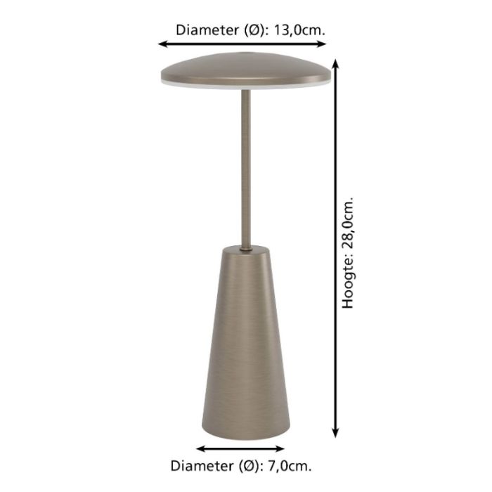 Bronze modern table lamp steel, Ishika, 2,8W, white switch LED, IP54, with touch dimmer