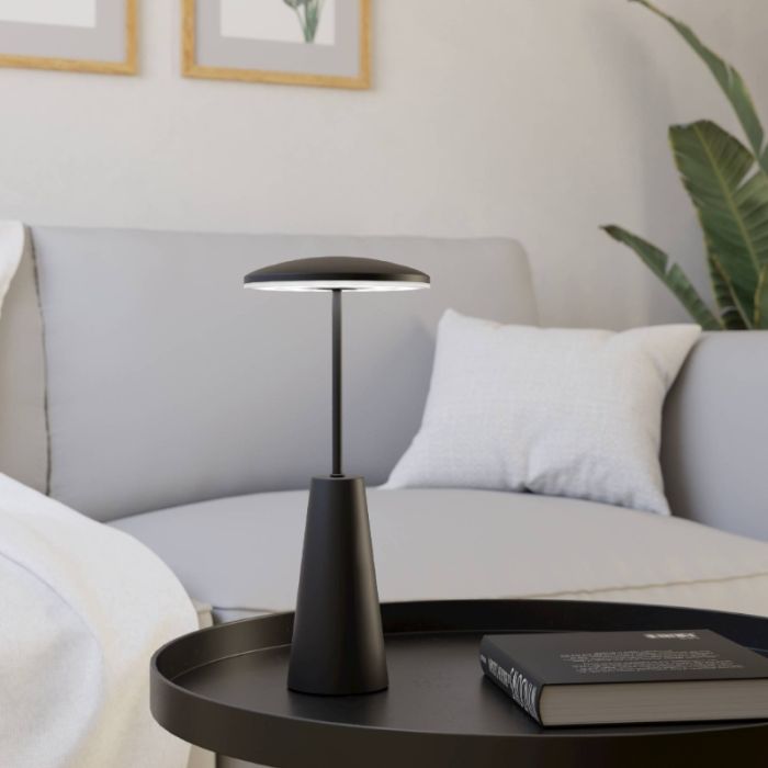Black modern table lamp steel, Ishika, 2,8W, white switch LED, IP54, with touch dimmer