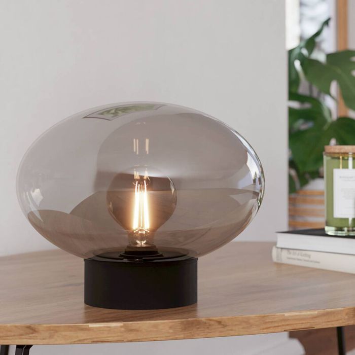 Grey design table lamp glass, Kirstin, with switch