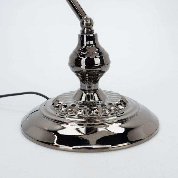 Nickel classic banker's lamp steel, Lugco, with pull switch