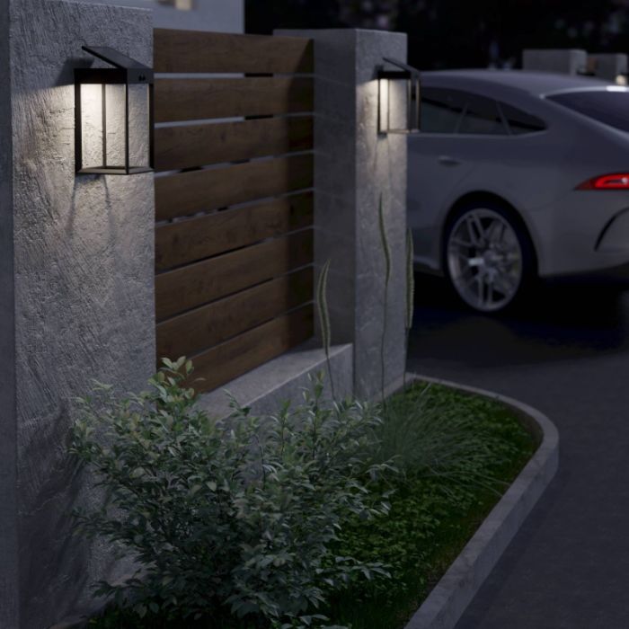 Black solar outdoor wall light plastic, Hubrecht, 6,5W, 4000K LED, IP65