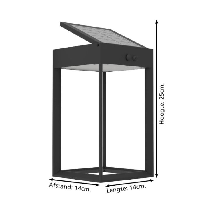 Black solar outdoor wall light plastic, Hubrecht, 6,5W, 4000K LED, IP65