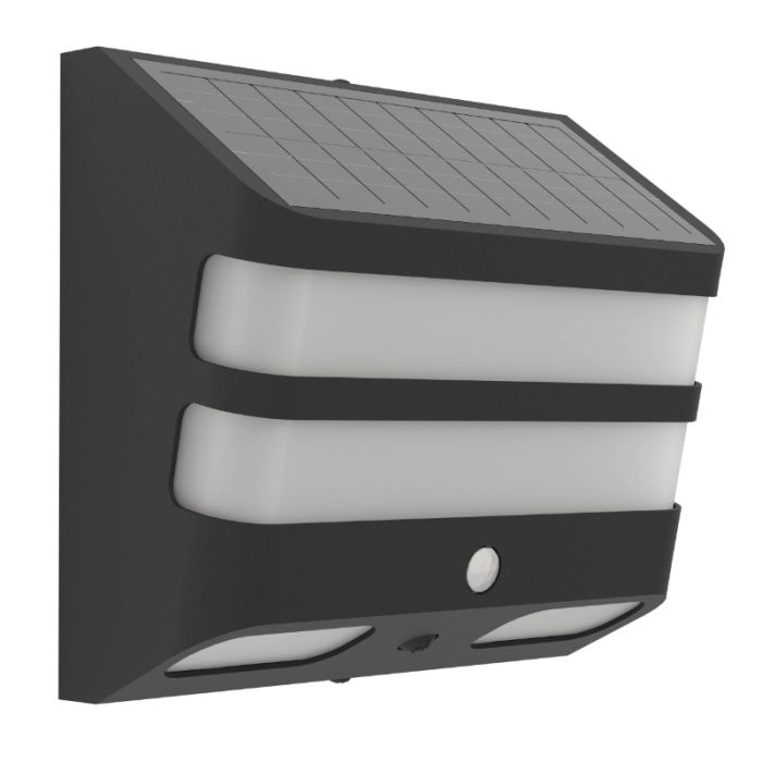 Black solar outdoor wall light plastic, Hisham, 6,5W, 4000K LED, IP65