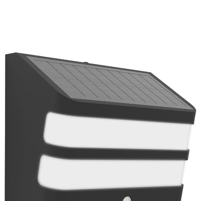 Black solar outdoor wall light plastic, Hisham, 6,5W, 4000K LED, IP65