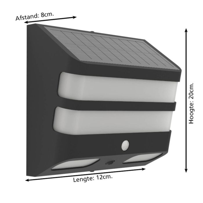 Black solar outdoor wall light plastic, Hisham, 6,5W, 4000K LED, IP65