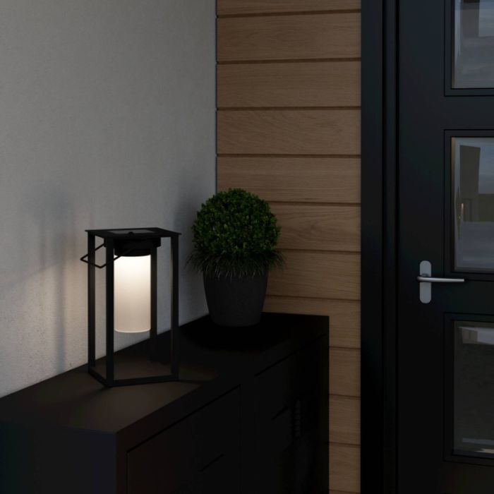 Black solar outdoor table lamp plastic, Hillebrand, 3,3W, 4000K LED, IP54, with switch