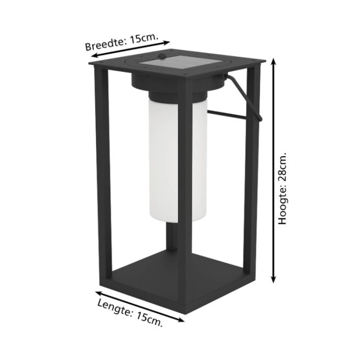 Black solar outdoor table lamp plastic, Hillebrand, 3,3W, 4000K LED, IP54, with switch