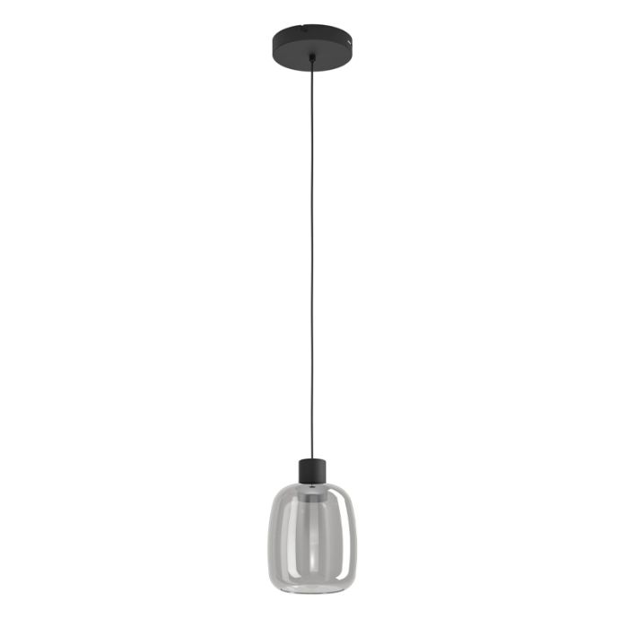 Black smart pendant light smoke glass, Tamika, 3,7W, RGBW LED