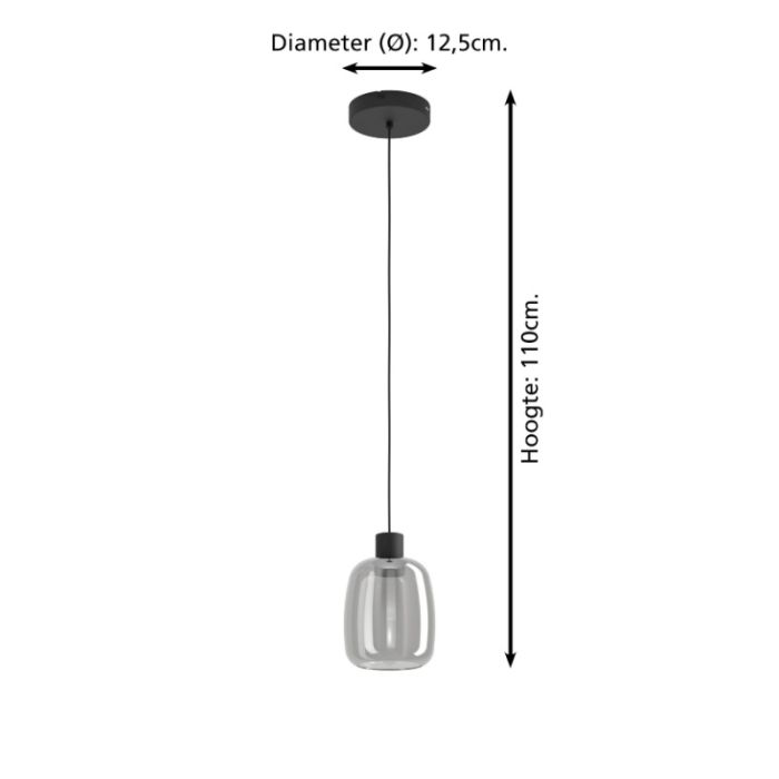Black smart pendant light smoke glass, Tamika, 3,7W, RGBW LED