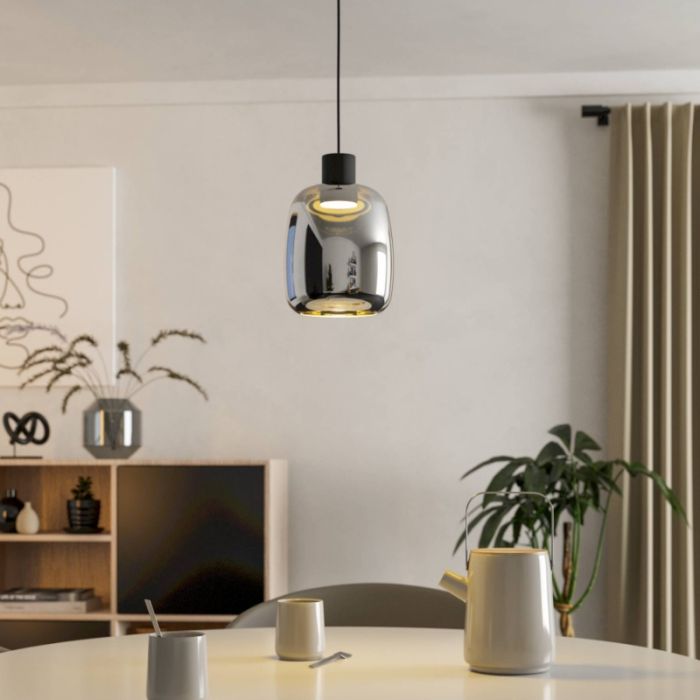 Black smart pendant light smoke glass, Tamika, 3,7W, RGBW LED