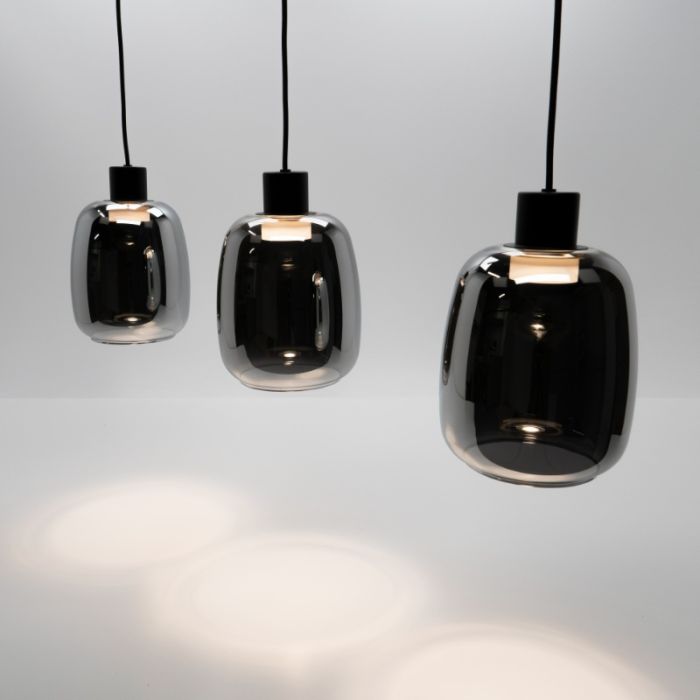 Black smart pendant light smoke glass, Tamika, 3,7W, RGBW LED