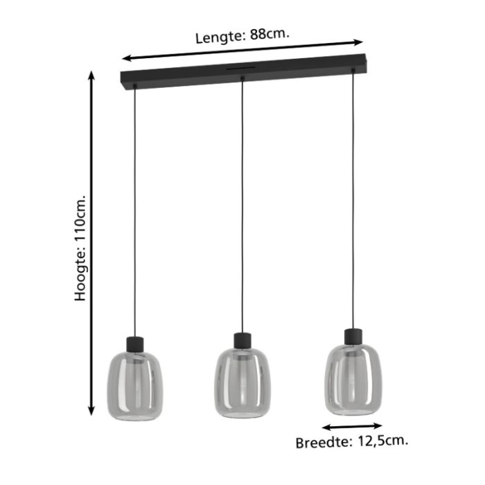 Black smart pendant light smoke glass, Tamika, 3,7W, RGBW LED