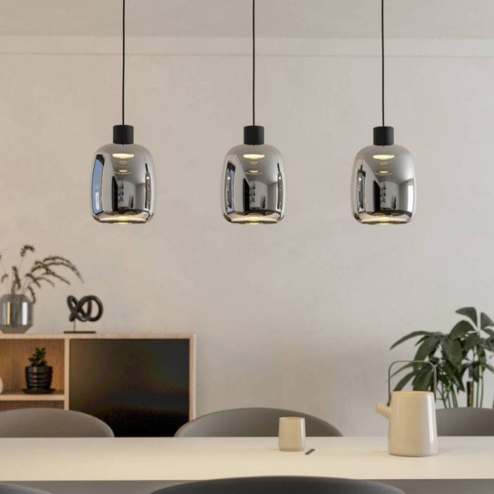 Black smart pendant light smoke glass, Tamika, 3,7W, RGBW LED