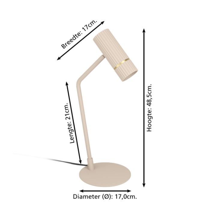 Beige modern desk lamp steel, Vahid, with switch